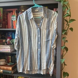 Blue and White Striped Men's Shirt